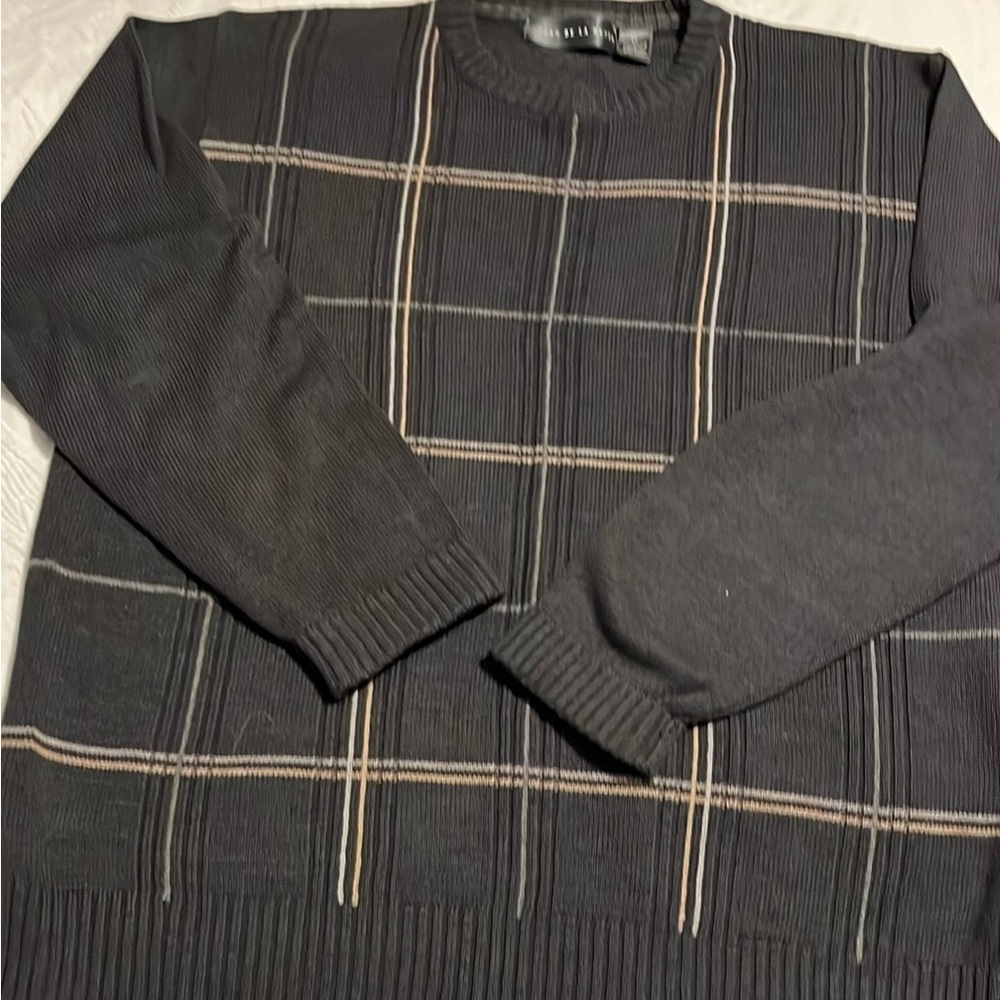 Oscar de la Renta cotton sweater in gray with cream design size XL